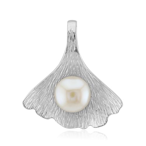 Cavill Eleganter Silberanhänger Damen mit 8 mm weißer Süßwasserzuchtperle in fächerförmigem Design - 925er Sterlingsilber, rund, natürlicher Perlen Schmuck Weiß von Cavill