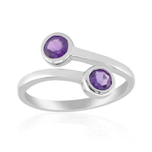 Cavill Eleganter Silberring 925 Sterling Silber platinbeschichtet mit 2 Sambia Amethysten 0,46 ct in modernem Design, filigraner Rundschliff Schmuck für Damen von Cavill