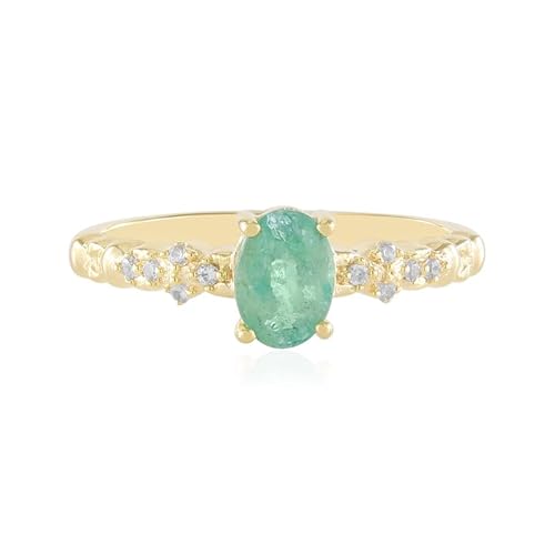 Cavill Russischer Smaragd Ring 0,613 ct Ovalschliff, 925er Sterling Silber vergoldet mit 10 funkelnden Zirkonen, eleganter Schmuck, grün-goldener Damenring Größe 17-19 von Cavill