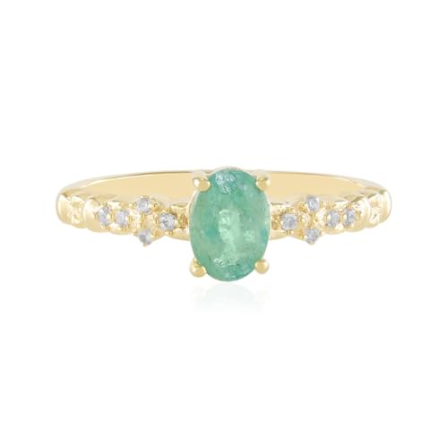 Cavill Russischer Smaragd Ring 0,613 ct Ovalschliff, 925er Sterling Silber vergoldet mit 10 funkelnden Zirkonen, eleganter Schmuck, grün-goldener Damenring Größe 17-19 von Cavill