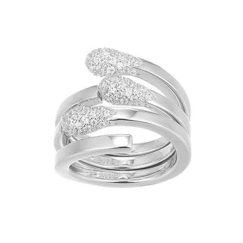 Cavill Eleganter Silberring mit 3 weißen Topasen Radiantschliff 0,071 ct und 102 funkelnden Zirkonen aus Nigeria 925 Sterling Silber moderner Schmuck 20,5x21 mm von Cavill