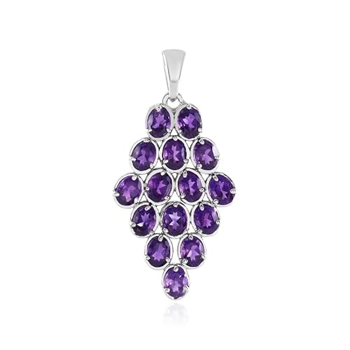 Cavill Exquisiter Sambischer Amethyst-Anhänger aus Platiniertem 925er Sterlingsilber - Eleganter Schmuck mit 15 Ovalen Edelsteinen, 2,342 Karat - Perfekt für Formelle Anlässe und Alltag. von Cavill