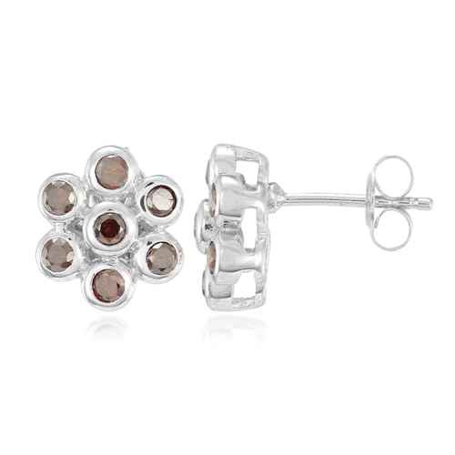 Cavill Fancy Brillant Ohrringe – platinierte Silberohrringe echt Diamant, florales Design mit 14 Fancy-Diamanten, 0,77 ct, 925 Sterling Silber, Damen Ohrstecker von Cavill