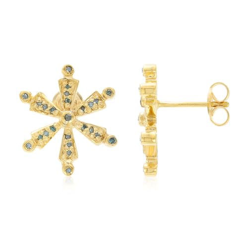 Cavill Fancy-Diamant-Ohrringe 0,16 ct Rundschliff in vergoldetem 925er Sterling Silber, elegante runde Starburst-Silhouette, funkelnde hellblaue Akzente, 17,5 mm von Cavill
