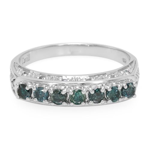 Cavill Fancy Diamant Silberring Damen – Blaugrüner Diamant Ring, 0,76ct, 925er Sterling Silber, platinbeschichtet, Brillantschliff, moderner Designring von Cavill