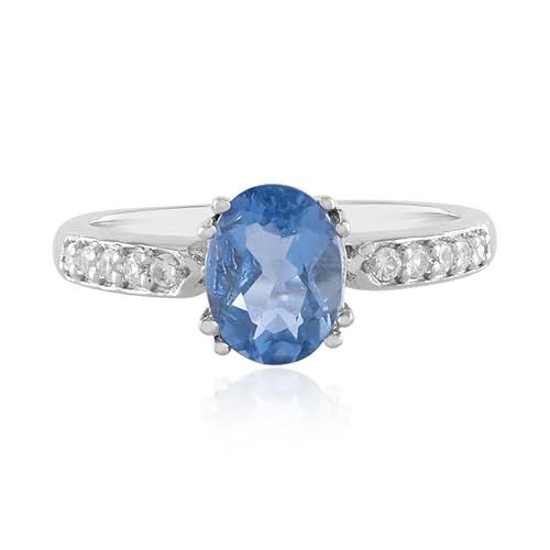 Cavill Farbwechsel-Fluorit Ring 1,34 ct Ovalschliff aus China mit Zirkonbesatz, 925er Sterling Silber platiniert, eleganter Farbwechsel Edelstein Schmuck, Silberring Damen Cavill Farbwechsel-Fluorit Ring 1,34 ct Ovalschliff aus China mit Zirkonbesatz, 925er Sterling Silber platiniert, eleganter Farbwechsel Edelstein Schmuck, Silberring Damen von Cavill