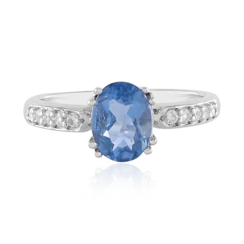 Cavill Farbwechsel-Fluorit Ring 1,34 ct Ovalschliff aus China mit Zirkonbesatz, 925er Sterling Silber platiniert, eleganter Farbwechsel Edelstein Schmuck, Silberring Damen von Cavill