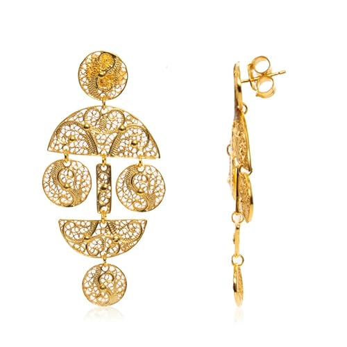 Cavill Filigrane Ohrringe aus 925er Sterlingsilber vergoldet, eleganter Tropfenstil, 52 mm lang, modernes Design mit geometrischen Formen, goldfarben, ca. 6 g von Cavill