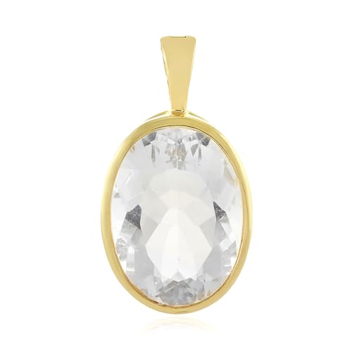 Cavill Fluorit-Anhänger 14,465 Ct Ovalschliff Brasilianischer Edelstein in 925er Sterling Silber mit Goldplattierung, Eleganter und Moderner Transparent Schmuckanhänger 28x15 mm für Damen von Cavill