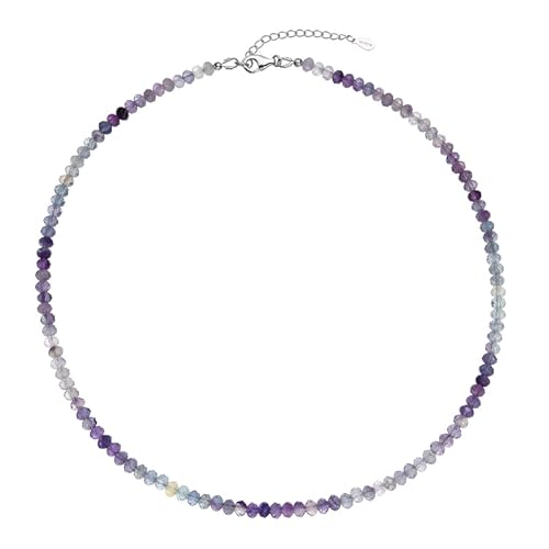 Cavill Fluorit Halskette – Silberhalskette mit 79 ct facettierten Fluorit-Perlen, 925 Sterling Silber, elegante Edelstein Kette Damen, Farbverlauf Lila-Blau, verstellbar 42-48 cm von Cavill