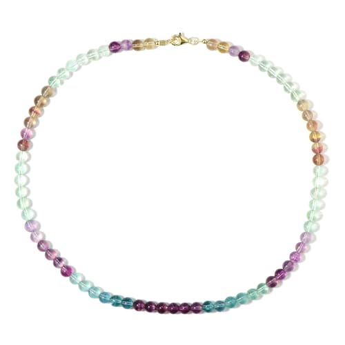 Cavill Fluorit Halskette – elegante fluorit silberkette Damen, runde bunte Edelsteinperlen aus Brasilien, 129 ct, 45 cm, vergoldetes 925 Silber, farbenfrohe fluorit kette von Cavill