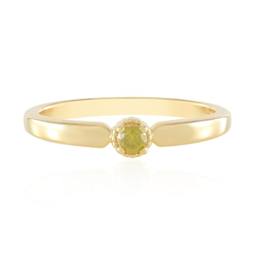 Cavill Gelber Diamant Ring 0,085 ct in 925er vergoldetem Sterlingsilber, moderner runder Brillant-Silberring, elegante Damen Schmuck, leuchtendes Gelb, feines Design von Cavill