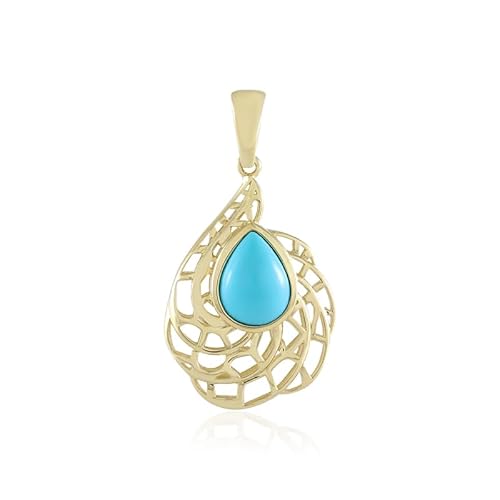 Cavill Goldanhänger mit Sleeping Beauty Türkis 1,125 ct, Tropfenförmiger Cabochon in 375er Gelbgold, Eleganter Türkis Anhänger in modernem Gitterdesign, 27x14 mm von Cavill