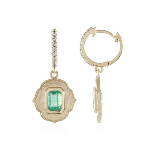 Cavill Goldohrringe 375er Gelbgold mit russischem Smaragd im Oktagonschliff und funkelnden kambodschanischen Zirkonen, 27 mm elegant verspieltes Design für Damen von Cavill