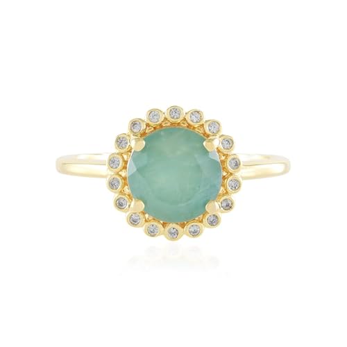 Cavill Grandidierit Ring 1,722ct Rundschliff mit 18 Zirkonen in 925er vergoldetem Silber, Eleganter moderner grüner Edelsteinring aus Madagaskar, Stilvoll und einzigartig von Cavill