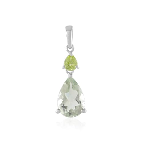 Cavill Grüner Amethyst Anhänger 2,56 ct Tropfenschliff & Peridot 0,297 ct in platinisiertem 925er Silber - eleganter, moderner Silberanhänger grün 27x9 mm Cavill Grüner Amethyst Anhänger 2,56 ct Tropfenschliff & Peridot 0,297 ct in platinisiertem 925er Silber - eleganter, moderner Silberanhänger grün 27x9 mm von Cavill
