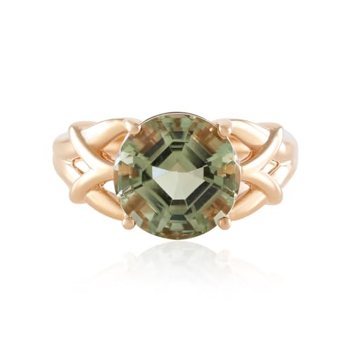 Cavill Grüner Amethyst Ring 4,05 ct Rund Fancy Schliff in Rosévergoldetem 925 Silber Damenring Moderner Eleganter Edelstein Schmuck aus Brasilien, 10 mm Breite, Einzigartiger Farbglanz von Cavill