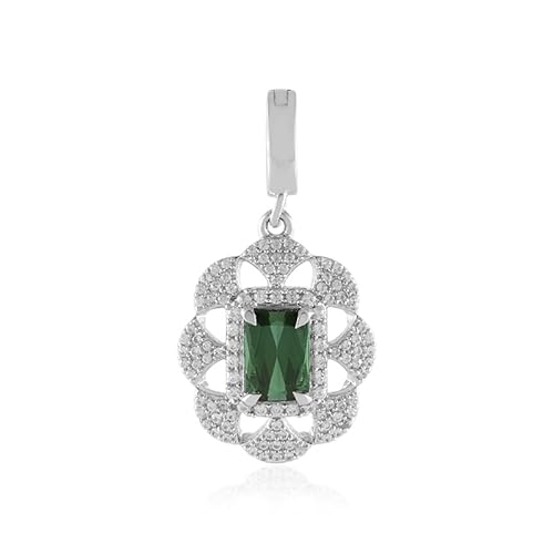 Cavill Grüner Benedito-Turmalin Anhänger 925 Sterling Silber mit Zirkonia Pave und Prong Fassung, Oktagon Radiantschliff, Moderner eleganter Varioclip Schmuckanhänger, 27x15 mm Cavill Grüner Benedito-Turmalin Anhänger 925 Sterling Silber mit Zirkonia Pave und Prong Fassung, Oktagon Radiantschliff, Moderner eleganter Varioclip Schmuckanhänger, 27x15 mm von Cavill
