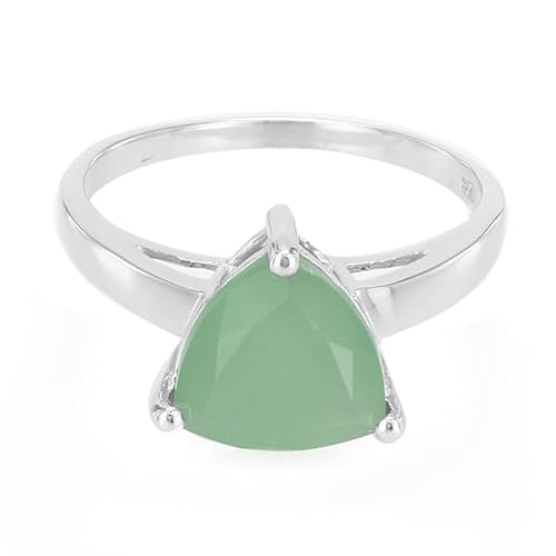Cavill Grüner Chalzedon Ring 1,77 ct Trillantschliff aus Brasilien, Moderner 925 Sterling Silber Ring in Größe 17, Eleganter grüner Edelstein Schmuck für Damen von Cavill