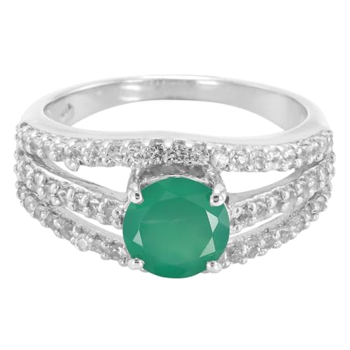 Cavill Grüner Chalzedon Ring 925 Sterling Silber, 0,96 ct Rundschliff Brasilianischer Edelstein, moderner Schmuck mit 58 weißen Topas Steinen - eleganter Damenschmuck von Cavill