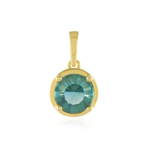 Cavill Grüner Fluorit Anhänger 2,006 ct Runder Konkav geschliffener Stein, Silber 925 vergoldet, Eleganter Schmuckanhänger mit grünem Edelstein aus China, 15x10 mm von Cavill
