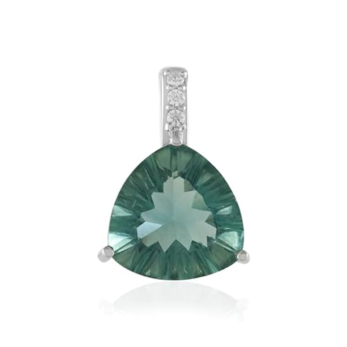 Cavill Grüner Fluorit Anhänger 5,822 ct Trillant-Konkavschliff in 925er Sterlingsilber Platinierter Silberanhänger mit 3 funkelnden Rundschliff Zirkonen aus Tansania Eleganter Dreieck Design von Cavill