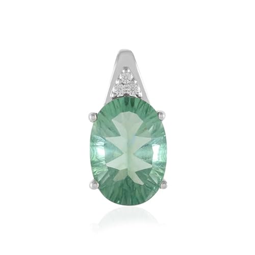 Cavill Grüner Fluorit Anhänger 6,078 ct Ovale Form Konkavschliff 925er Silber Platinierter Silberanhänger mit 3 funkelnden Zirkonen Rundschliff Edelstein Schmuck modern elegant grün von Cavill