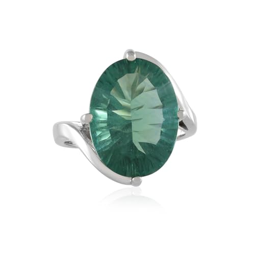Cavill Grüner Fluorit Ring 9,265 ct Ovaler Konkavschliff in Platinierter 925 Sterling Silberfassung - Eleganter Silberring mit Leuchtendem Grün - Moderner Statement-Ring von Cavill
