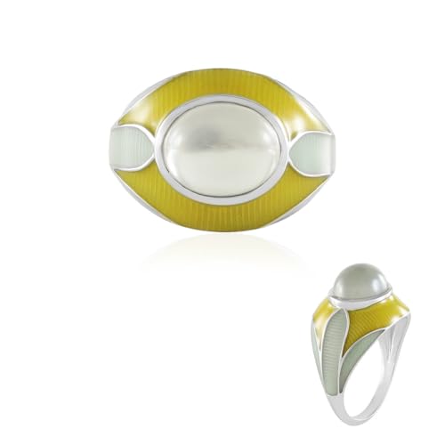 Cavill Grüner Mondstein Ring 2,925 Ct Ovaler Cabochon 925er Platiniertes Silber Moderner Damenring Eleganter Gelbgrün-Schmuck Aus Indien Feiner Edelstein Schmuck von Cavill