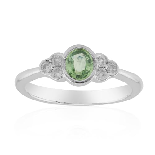 Cavill Grüner Tuléar-Saphir Ring 0,366 ct Ovalschliff in 925 Sterling Silber mit 6 funkelnden Zirkonen aus Tansania, eleganter Ovaler Saphirring, zeitlos modern, grün von Cavill