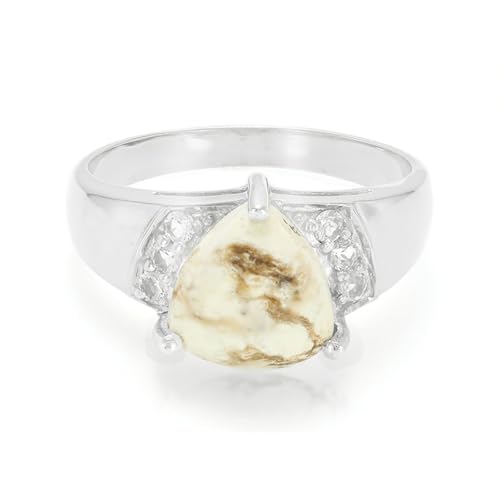 Cavill Herren Silberring 925 Sterlingsilber geometrisch mit 2,55 ct brasilianischem Magnesit Trilliant-Cabochon und 0,242 ct weißen Topasen elegant cremefarben silberfarben von Cavill