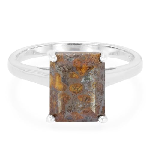 Cavill Dinosaurier Quarz Silberring 925 Sterling Silber 2,42 ct Oktagonschliff moderner eleganter Ring mit Rechteck Stein braun-orange-grün aus USA Größe 17 von Cavill