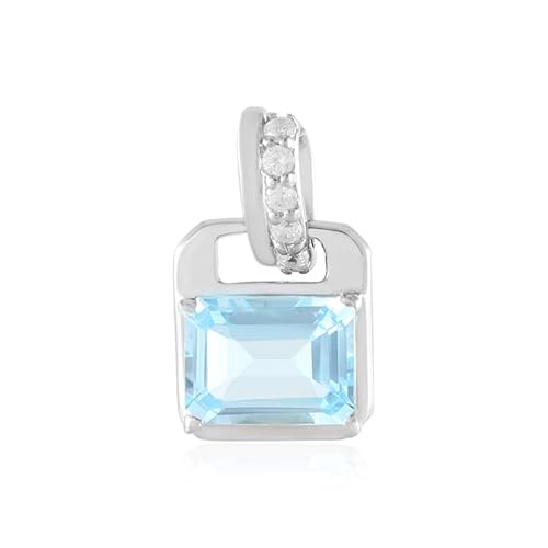 Cavill Himmelblauer Topas Anhänger 925 Silber Platinierter Oktagon Treppenschliff Schmuck aus Brasilien mit 5 funkelnden Zirkonen Modern Eleganter Silberanhänger 15x9 mm von Cavill