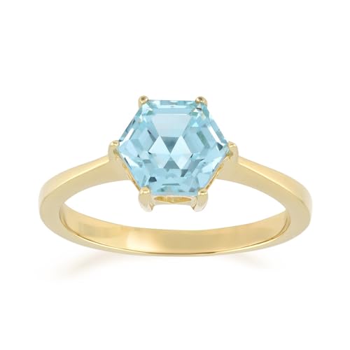 Cavill Himmelblauer Topas Ring 1,377 ct mit Hexagon Treppenschliff in 925er Sterling Silber vergoldet, eleganter und moderner Damenring in strahlendem Blau, Größe 24x20 mm von Cavill