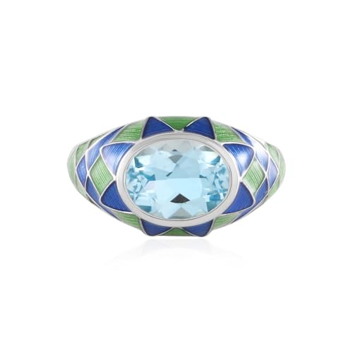 Cavill Himmelblauer Topas Ring 2,025 ct Ovalschliff aus Brasilien in 925er Silber platiniert, moderner Silberring mit polierter Oberfläche, Größe 18, stilvoll und elegant von Cavill