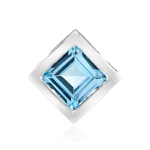 Cavill Himmelblauer Topas Silberanhänger 2,858 ct quadratischer Treppenschliff mit 925er Sterling Silberrahmen elegant modern Blau 14x14 mm MONOSONO COLLECTION von Cavill