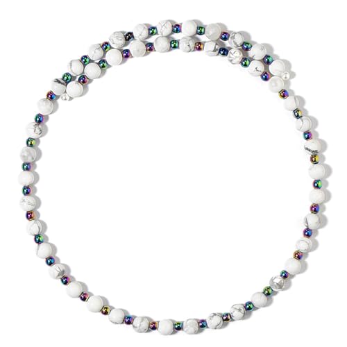 Cavill Howlith Kette Damen – edelstein stahlhalsreif Perlencollier Howlith, mit mystik Hämatit & Süßwasserperlen, 104,6 ct, moderne Bead Optik, 31,5 cm silberfarben von Cavill