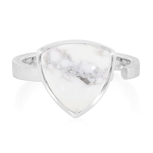 Cavill Howlith Ring Silber 925 Sterlingsilber mit 6,55 ct kanadischem Trillant-Cabochon, moderner geometrischer Damenring, eleganter Weiß-Marmoriertes Design, Größe 16 von Cavill