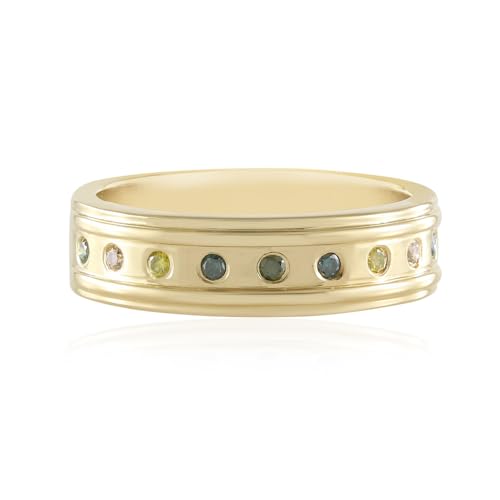Cavill I2 Brillant Silberring – mehrfarbiger Diamant Ring, 925er vergoldetes Silber, Damen Schmuck mit gelben, blauen, grünen I2 Diamanten, moderner Bandring, 0,109 ct von Cavill
