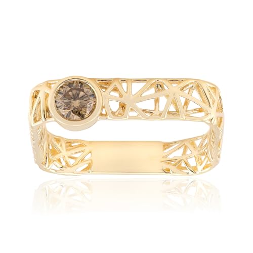 Cavill I2 Champagner-Brillantring Damen 0,222 ct Brillantschliff 375er Gelbgold 9 Karat moderner Goldring mit geometrischem Design und champagnerfarbenem Diamant von Cavill