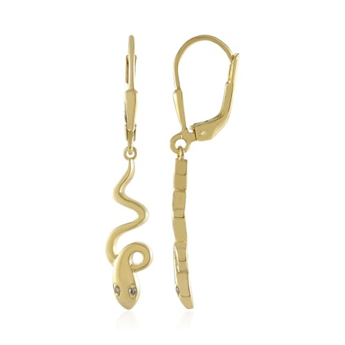 Cavill I3 Champagner Diamant Ohrringe in vergoldetem 925er Sterlingsilber, 37mm elegant geschwungene Schlange, rundgeschliffene champagnerfarbene Diamanten, modernes Design von Cavill