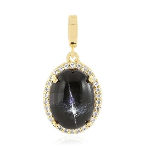 Cavill Indischer Stern Diopsid Anhänger 12,28 Karat Ovaler Cabochon mit 30 weißen Topasen 0,534 Karat, vergoldetes 925er Sterling Silber, eleganter Vario-Clip, schwarz und funkelnd Cavill Indischer Stern Diopsid Anhänger 12,28 Karat Ovaler Cabochon mit 30 weißen Topasen 0,534 Karat, vergoldetes 925er Sterling Silber, eleganter Vario-Clip, schwarz und funkelnd von Cavill