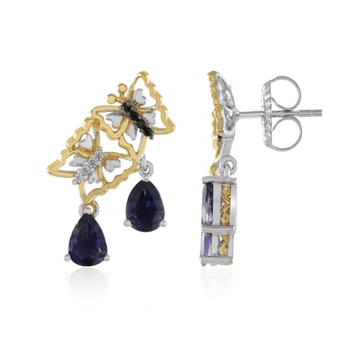 Cavill Iolith Ohrringe Silber mit Schmetterlingsdesign, 2,045 ct Edelstein Ohrringe Damen, 925 Sterling Silber, Tropfenschliff Iolithe, Zirkone & schwarze Spinelle von Cavill