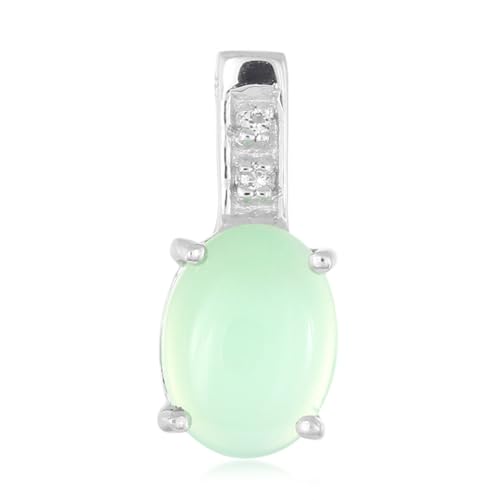 Cavill Kaiserlicher Chrysopras Anhänger Silber 925 Sterling, ovaler australischer Chrysopras 0,52 ct mit weißen Topasen, eleganter ovaler Cabochon Schmuck, mintgrün glänzend, modern von Cavill
