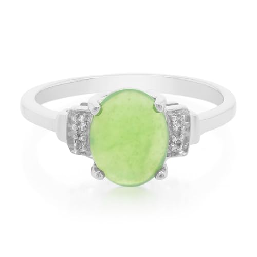 Cavill Kaiserlicher Chrysopras Silberring 1,06 ct Ovaler Cabochon 925 Sterling Silber mit 4 weißen Topasen Brillantschliff moderner eleganter Ring in Grün Damenschmuck von Cavill