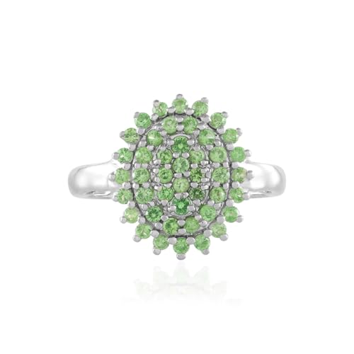 Cavill Kenianischer Tsavorit Silberring mit 0,726 ct Rundschliff in Platin 925er Sterling Silber Eleganter Cluster-Ring Grün, Modern, Blütenform, Größe 16-21 Cavill Kenianischer Tsavorit Silberring mit 0,726 ct Rundschliff in Platin 925er Sterling Silber Eleganter Cluster-Ring Grün, Modern, Blütenform, Größe 16-21 von Cavill