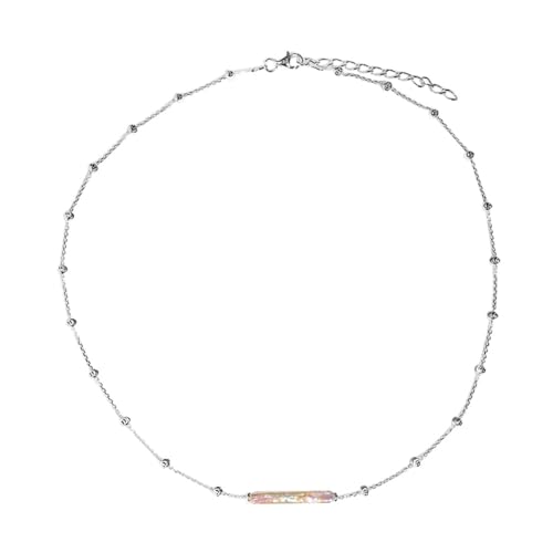 Cavill Keshi Perlen Collier Silberkette Damen 925 Sterlingsilber verstellbar 43-48 cm mit funkelndem Barren Anhänger elegant modern weißes Perlenkette Schmuck von Cavill