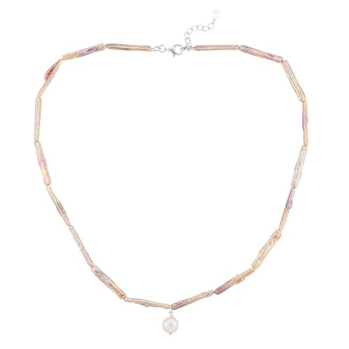 Cavill Keshi-Perlen-Silbercollier 925 Sterling Silber mit weißen Süßwasser-Zuchtperlen, fancy Schliff, variierende Größen, elegantes Damen-Halskette, 44,5-47 cm von Cavill