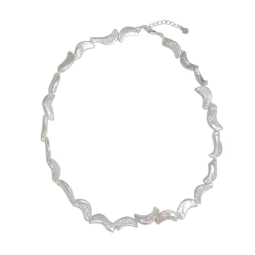 Cavill Keshi Perlenkette aus 925er Sterling Silber, elegante Damen Schmuck Halskette mit einzigartigen fancy Keshi Perlen, verstellbar 43-45,5 cm, weiß schimmernd von Cavill