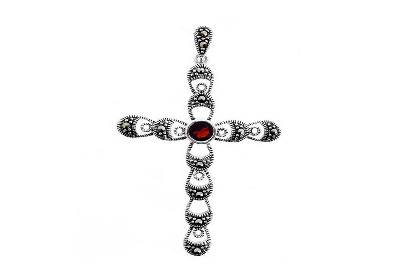 Cavill Kettenanhänger Cavill Silberkette Kreuzanhänger mit Mosambik Granat 0,6 ct & Markasit (1-tlg) von Cavill